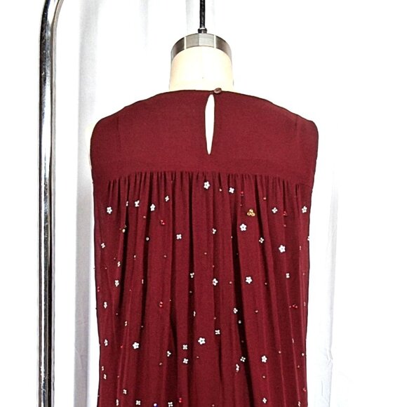 Megan Park Silk Hand Painted Beaded Burgundy Midi Dress Indian Artisan Work 2 - Picture 10 of 10